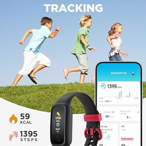 BIGGERFIVE Vigor 2 L Kids Fitness Tracker Watch for Boys Girls Ages 5-15, Activity Tracker, Heart Rate Sleep Monitor, IP68 Waterproof, Pedometer,