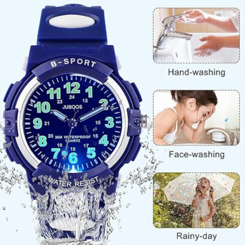 Juboos Kids Watch Analog with 7 Colorful Night Lights Boys Girls Waterproof Soft Strap Kids Time Teaching Quartz Wristwatch for Ages 5-18, Kids Gifts