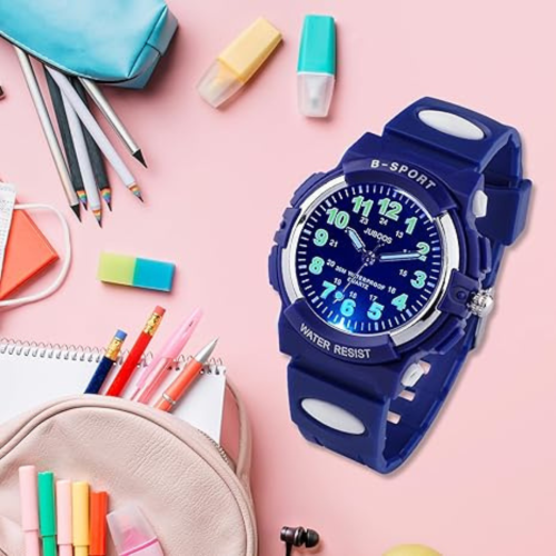 Juboos Kids Watch Analog with 7 Colorful Night Lights Boys Girls Waterproof Soft Strap Kids Time Teaching Quartz Wristwatch for Ages 5-18, Kids Gifts