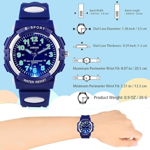 Juboos Kids Watch Analog with 7 Colorful Night Lights Boys Girls Waterproof Soft Strap Kids Time Teaching Quartz Wristwatch for Ages 5-18, Kids Gifts