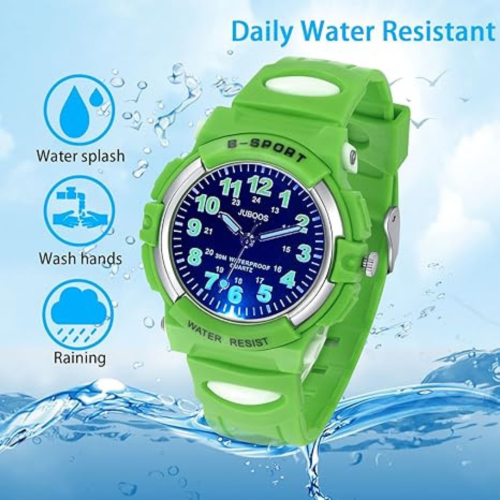 Juboos Kids Watch Analog with 7 Colorful Night Lights Boys Girls Waterproof Soft Strap Kids Time Teaching Quartz Wristwatch for Ages 5-18, Kids Gifts