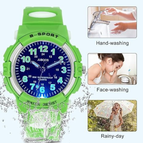 Juboos Kids Watch Analog with 7 Colorful Night Lights Boys Girls Waterproof Soft Strap Kids Time Teaching Quartz Wristwatch for Ages 5-18, Kids Gifts