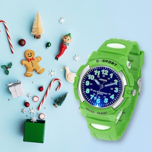Juboos Kids Watch Analog with 7 Colorful Night Lights Boys Girls Waterproof Soft Strap Kids Time Teaching Quartz Wristwatch for Ages 5-18, Kids Gifts