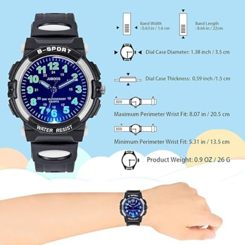 Juboos Kids Watch Analog with 7 Colorful Night Lights Boys Girls Waterproof Soft Strap Kids Time Teaching Quartz Wristwatch for Ages 5-18, Kids Gifts