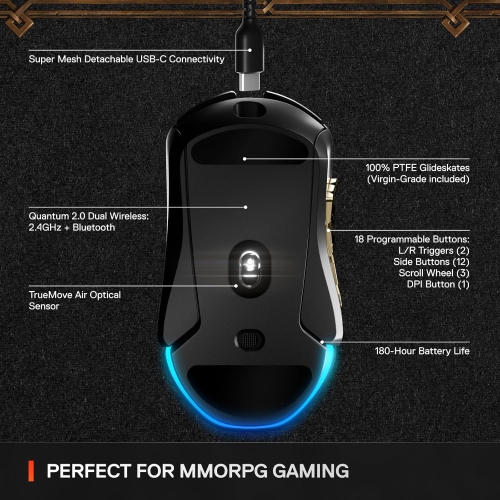 SteelSeries Aerox 9 Wireless: World of Warcraft Edition, Free in-Game Item, MMO Gaming Mouse , 18 Programmable Buttons, Lightweight, Bluetooth/2.4GHz