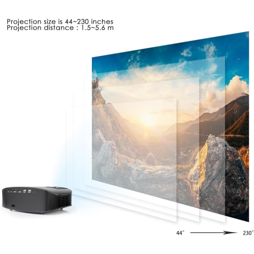 Open Box -GooDee 3600L Outdoor Movie Projector with 200" LCD Display, Support 1080P, Compatible with Fire TV Stick, PS4, HDMI, VGA, AV and USB