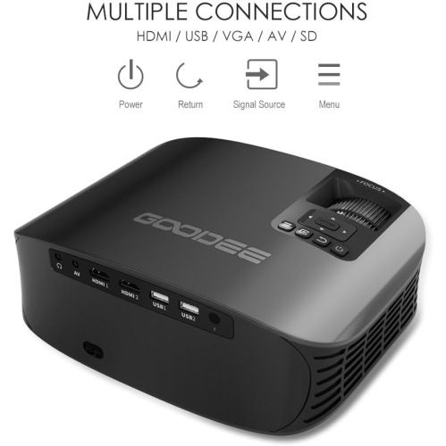 Open Box -GooDee 3600L Outdoor Movie Projector with 200" LCD Display, Support 1080P, Compatible with Fire TV Stick, PS4, HDMI, VGA, AV and USB