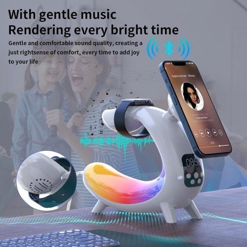 6 in 1 Wireless Charging Station, 15W Fast Magnetic Wireless Charger Stand, Night Light Clock Bluetooth Speaker Loud Bedroom Sleep Ambient Light