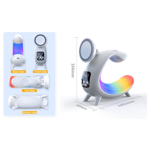 6 in 1 Wireless Charging Station, 15W Fast Magnetic Wireless Charger Stand, Night Light Clock Bluetooth Speaker Loud Bedroom Sleep Ambient Light