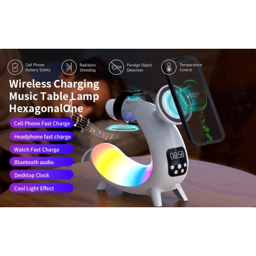 6 in 1 Wireless Charging Station, 15W Fast Magnetic Wireless Charger Stand, Night Light Clock Bluetooth Speaker Loud Bedroom Sleep Ambient Light