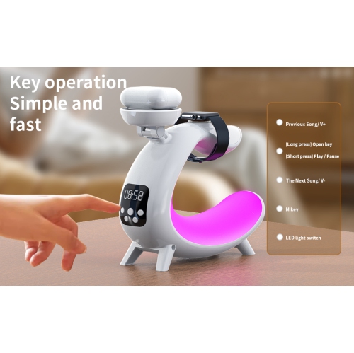 6 in 1 Wireless Charging Station, 15W Fast Magnetic Wireless Charger Stand, Night Light Clock Bluetooth Speaker Loud Bedroom Sleep Ambient Light