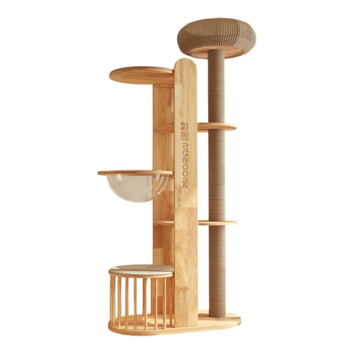 Image 1 of 7.. MiaoZan Solid Oak Cat Tree - Cloud Mist