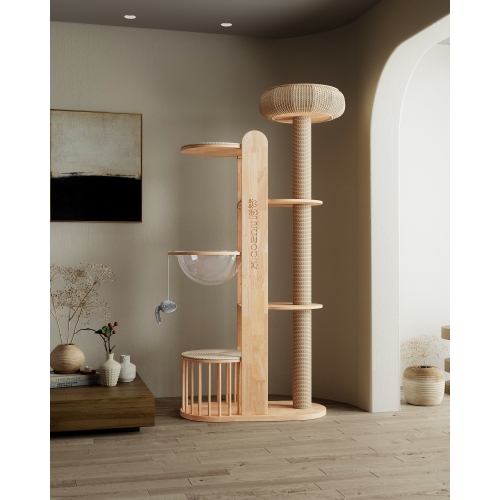 MiaoZan Solid Oak Cat Tree - Cloud Mist