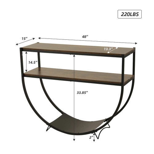 U-HOMY 48L x 15W x 34H inch Modern Arc-Shaped Console Table with Storage Shelves - Black