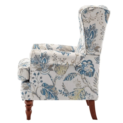 U-HOMY 25.6'' x 27.6'' inch Modern Accent Chair, High Back Armchair, Upholstered Fabric Button Single Sofa with Wooden Legs for Living Room - Blue