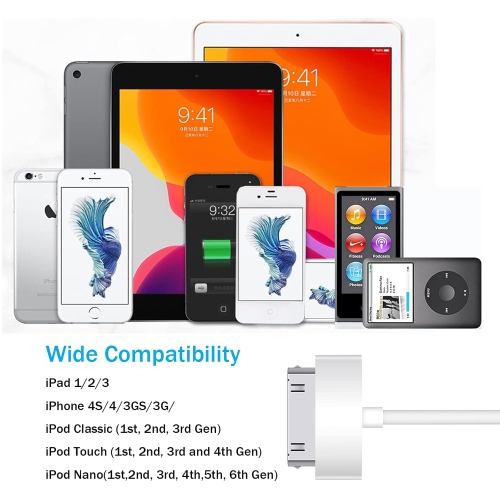 30-Pin to USB Cable, 2 Pack 30 Pin USB Sync Charging Cable, Old Phone Charger Compatible for Phone 4/4s, Phone 3G/3GS,