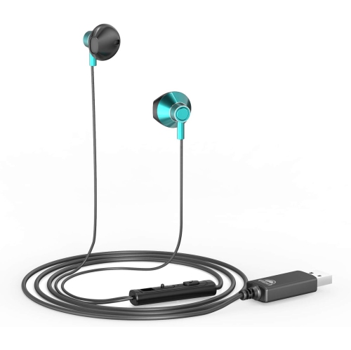 USB with rophone for PC, U200 Wired USB Earbuds Noise Cancelling Lightweight PC for Laptop