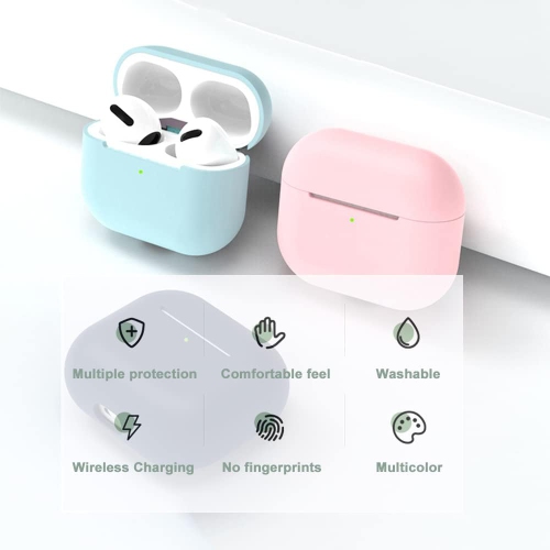 Silicone Case Cover for Airpods Pro with Carabiner,Protective Soft TPU Skin Case Waterproof Shockproof Cover