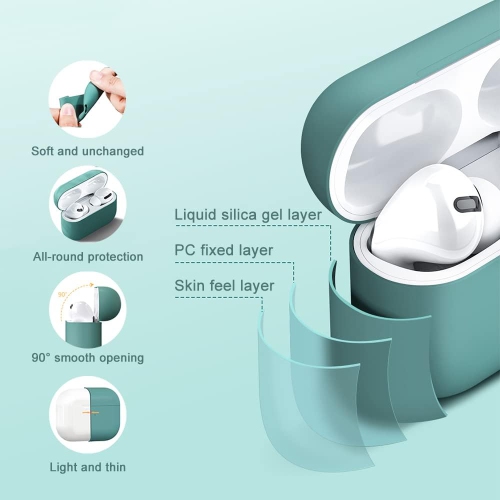 Silicone Case Cover for Airpods Pro with Carabiner,Protective Soft TPU Skin Case Waterproof Shockproof Cover