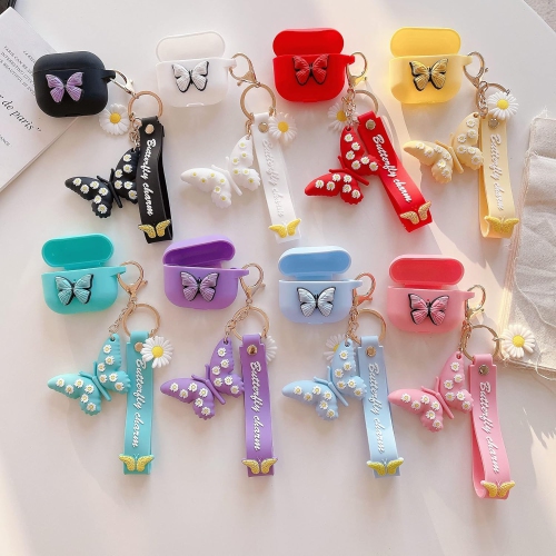 Compatible with AirPods 3 Case Butterfly, Silicone Cartoon 3D Cover for AirPod 3 Case with Butterfly Keychain, Kids