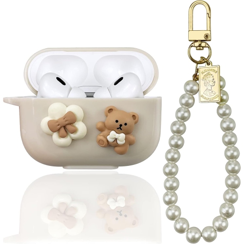 AIIEKZ  Cute Kawaii Airpods Pro 2 Case Cover, Lovely Flower Bear Design Smooth Soft Protective Cover for Airpod Pro 2Nd