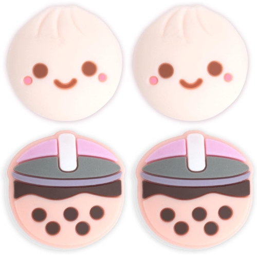 Boba Dumpling Thumb Grips | Cute Food Pork Bun Face Bubble Tea | Kawaii Japanese Button Joystick Cap Cover