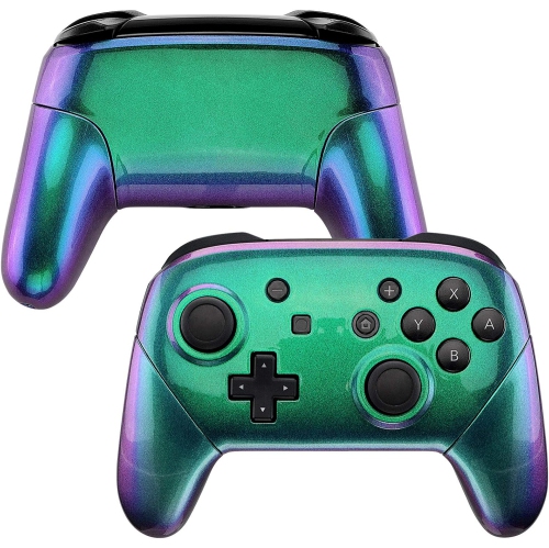 Chameleon Faceplate Backplate Handles for Nintendo Switch Pro Controller, Green Purple DIY Replacement Grip