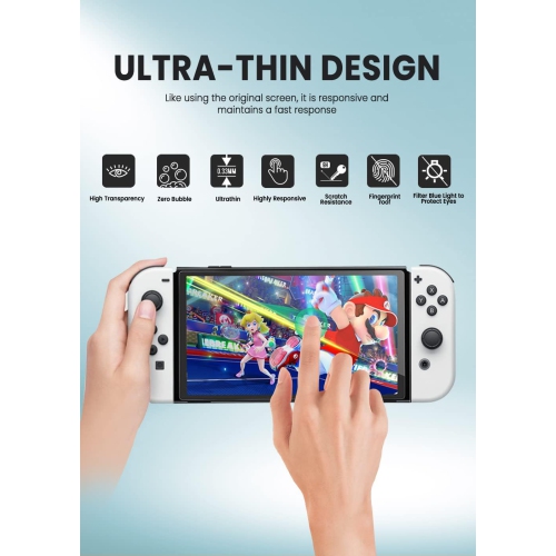 [3-Pack] Screen Protector for Nintendo Switch O, 9H Tempered Gl Film with Smooth, HD Clear, Easy-Install,