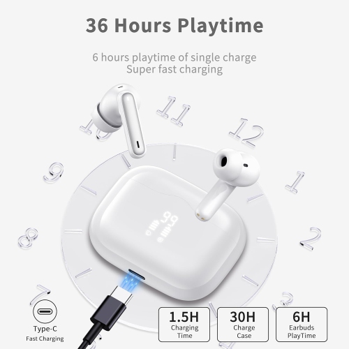 Earbuds, Bluetooth 5.3 Earbuds HiFi Stereo Headphones Noise Cancelling with , USB C, IPX7