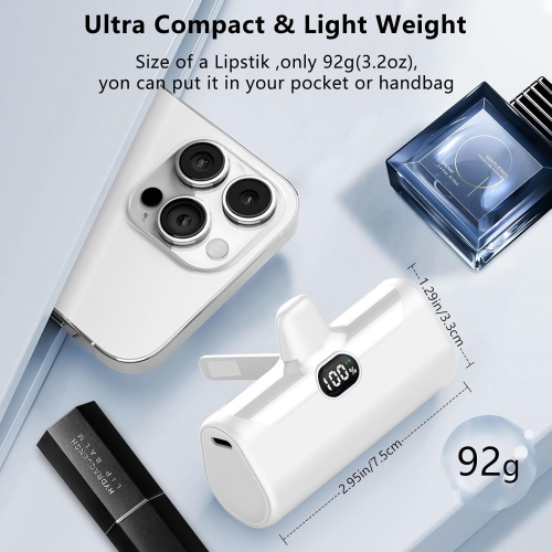 Portable Charger for iPhone with Phone Holder,5000mAh Ultra Compact Small Power Bank with Display,Mini