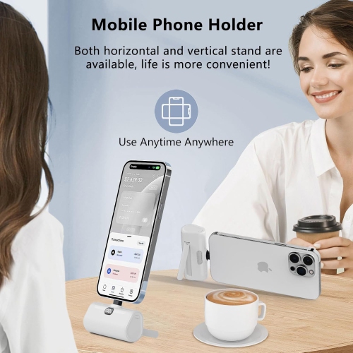 Portable Charger for iPhone with Phone Holder,5000mAh Ultra Compact Small Power Bank with Display,Mini