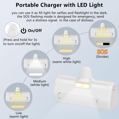 Portable Charger for iPhone with Phone Holder,5000mAh Ultra Compact Small Power Bank with Display,Mini