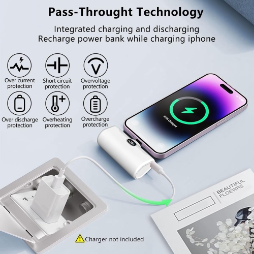 Portable Charger for iPhone with Phone Holder,5000mAh Ultra Compact Small Power Bank with Display,Mini