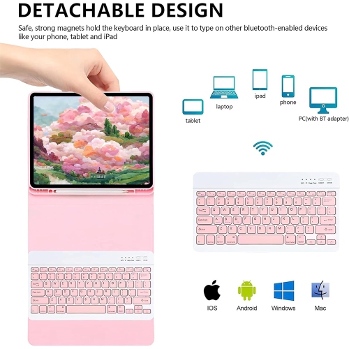 Colour Keyboard Case for Galaxy Tab S9 FE 10.9''/Tab S9 11"/ Tab S8 11"/Tab S7 11 inch, Magnet Detachable Keyboard