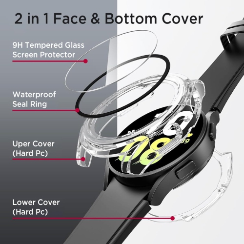 for Galaxy Watch FE 40mm/ Galaxy Watch 5 40mm/ Galaxy Watch 4 40mm Waterproof Screen Protector Case, Hard PC