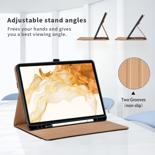 Case for Samsung Galaxy Tab S7 FE/ S8+/ S8 Plus/ S7+/ S7 Plus 12.4 inch - [S Pen Holder] Multi-Angle Viewing Stand PU