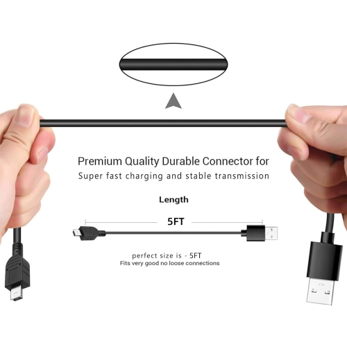 Câble de recharge mini USB de 5&nbsp;pi pour manette PS3, console Palystion 3, caméra, GPS de Garmin, caméra de tableau de bord, Hero 3+, lecteur MP3