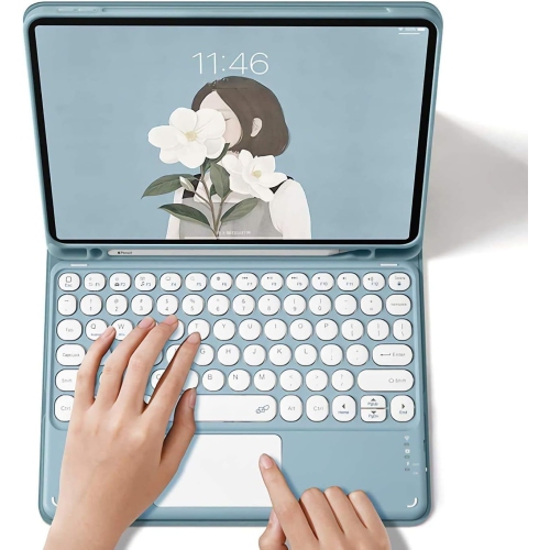 Galaxy Tab S8/ Tab S7 Case with Touchpad, Detachable Bluetooth Keyboard Leather Folio Cover for Galaxy Tab S8/ Tab S7