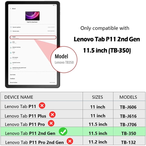 Case for Lenovo Tab P11 2nd Gen/Xiaoxin Pad Plus 2023 Release Tablet(11.5 Inch),PU Leather Flip Cover+Multi