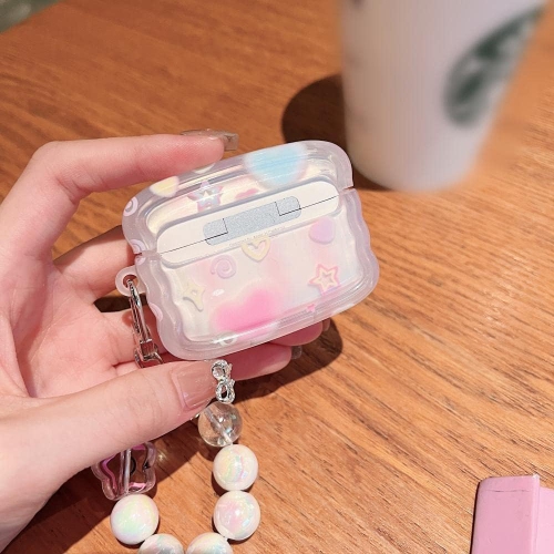 Compatible with AirPod Pro Clear Case,Cute 3D Stars Pattern Design with Love Heart Keychain, Soft TPU