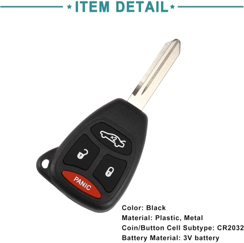 Key Fob Fit for Chrysler 300 for Jeep Grand Cherokee - Pack of 1 Black