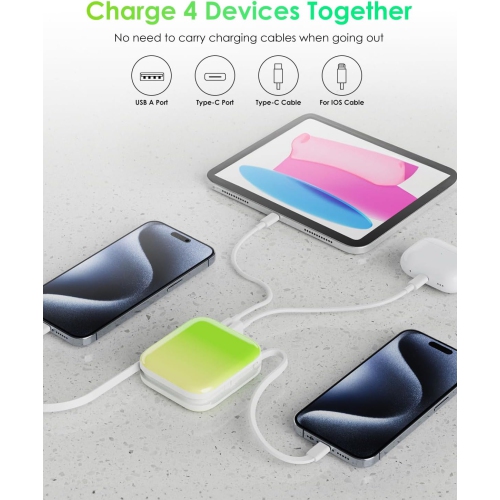 Mini Portable Charger Power Bank,22.5W 10000mAh Fast Charging Portable Phone Charger with Built in iOS and USB-C Output