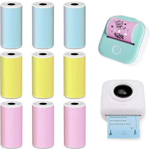 9 rouleaux de papier autocollant coloré pour imprimante, 57 feuilles de papier adhésif pour imprimante thermique 25&nbsp;mm pour imprimante PeriPage