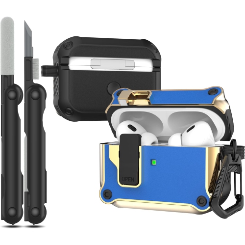 R-FUN  Case Compatible for Airpods Pro 2Nd/1St Gen (2023/2022/2019) With Auto Snap Switch, Gold Border, for Airpods Pro