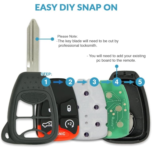 Replacement for 5 Button Remote Key Shell Chrysler Jeep Dodge OHT692427AA