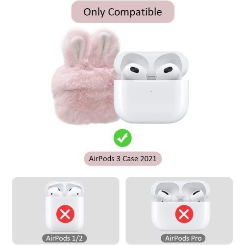 Cute Plush Rabbit Ears Airpods 3 Case 2021, Fluffy Soft Shockproof Anti-Fall Airpods Protective Case Cover for AirPods