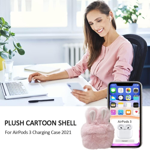 Cute Plush Rabbit Ears Airpods 3 Case 2021, Fluffy Soft Shockproof Anti-Fall Airpods Protective Case Cover for AirPods