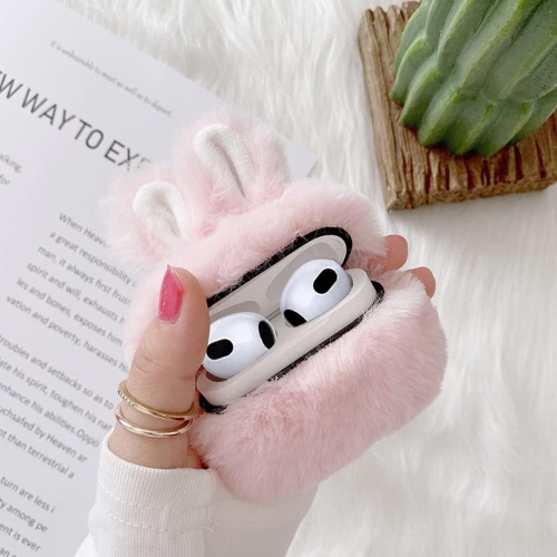 Cute Plush Rabbit Ears Airpods 3 Case 2021, Fluffy Soft Shockproof Anti-Fall Airpods Protective Case Cover for AirPods