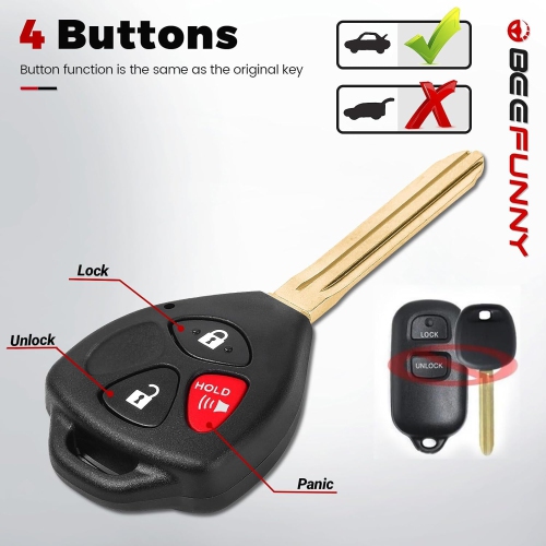 315MHz 4D67 Chip FCC: HYQ12BBX HYQ12BAN Upgraded Flip 2+1 3 Button Remote Key Fob for Toyota Celica Echo FJ