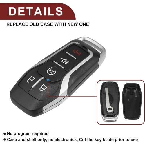 Key Fob Shell Case for Ford F150 F250 Truck 2015-2017 5 Buttons Replacement | Keyless Entry Remote